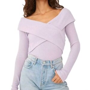Free People Marley Off The Shoulder Twist Top (M, Frost Lavender) Retail $68